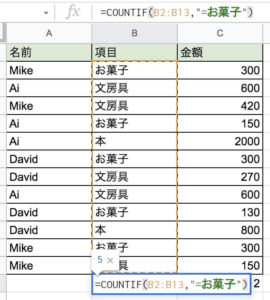 countif関数 例